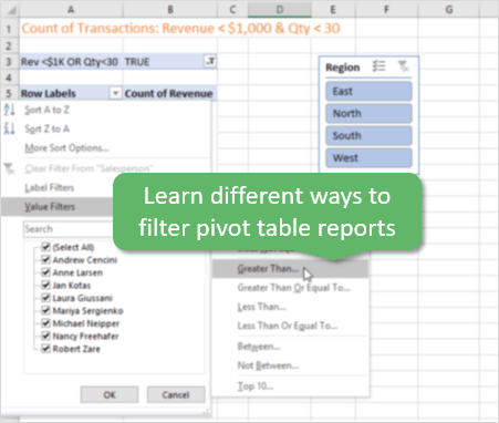 Different Ways to Filter a Pivot Table