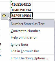 Number Stored as Text Error