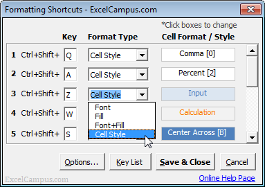 Formatting Shortcuts Excel Userform 2.4
