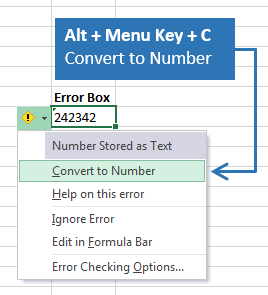 Keyboard Shortcut Convert Text to Numbers Excel