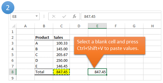 Paste Buddy Paste with Shortcut Key Step 2 - Paste Values