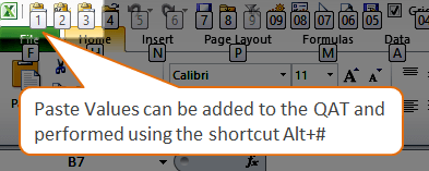 Paste Values Quick Access Toolbar QAT Excel