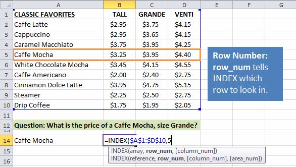 INDEX Function Explained Step 2 Row Number