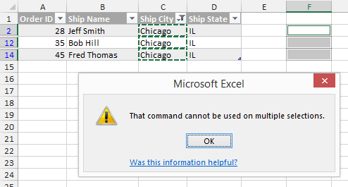 Paste Visible Cells That Command Cannot Be Used on Multiple Selections Error in Excel