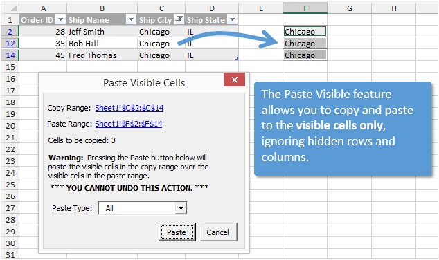 Paste to the Visible Cells Only in Excel with Paste Buddy