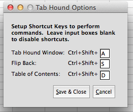 Tab Hound Keyboard Shortcuts Window