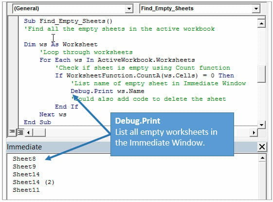 vba debug.print tab