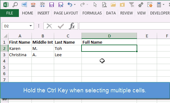 Create CONCATENATE Formula with Ctrl Left Click in Excel