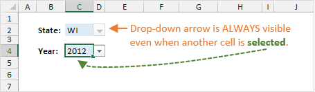 Drop Down List Arrow Always Visible In Excel