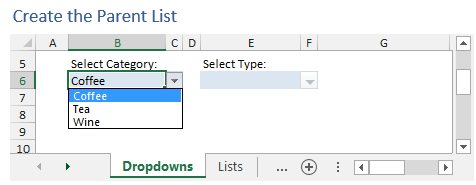 Parent Dynamic Drop Down List Data Validation Excel