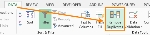 Remove Duplicates Tool on the Data Tab Excel