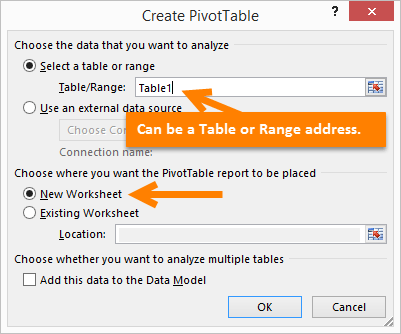 Create a Pivot Table Window