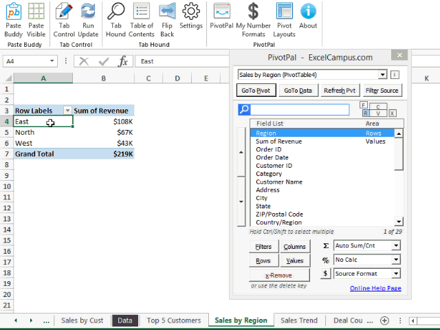 Add Fields to Pivot Tables from the Source Data Sheet with PivotPal