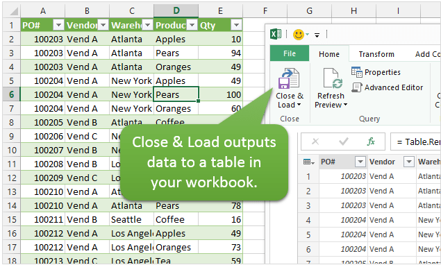 Bouton Close et Load dans la fenêtre de l'éditeur Power Query