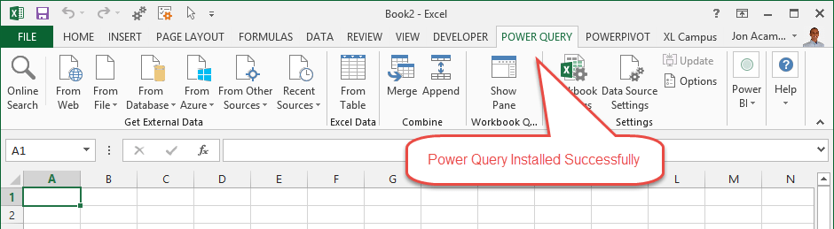 Power Query Tab of the Ribbon Excel 2013