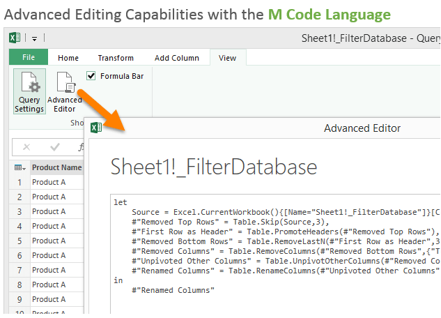 Langage de code M de Power Query Advanced Editor