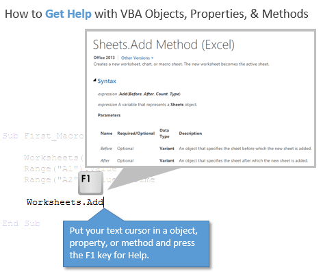Get Help with VBA Objects Properties and Methods