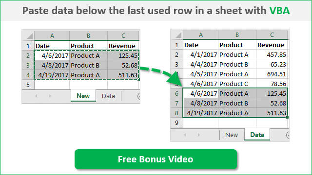 Paste Data Below Last Used Row VBA Free Training