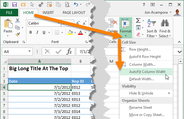 AutoFit Column Width Button in Excel
