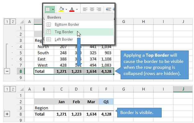 Cell Borders Appear When Applied to Visible Rows Columns in Excel