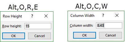 Excel Keyboard Shortcuts for Row Height and Column Width