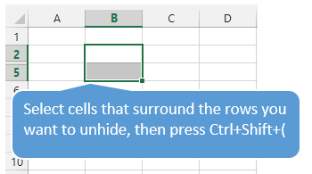 Select Cells That Surround Hidden Rows or Columns Before Unhiding
