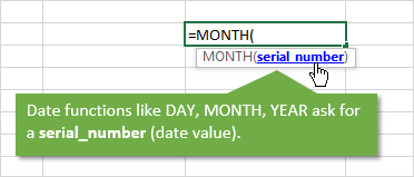 Date Functions Have a Serial Number Argument for a Date Value