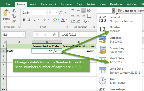 Excel Dates Are Stored as Serial Numbers and Formatted as Dates