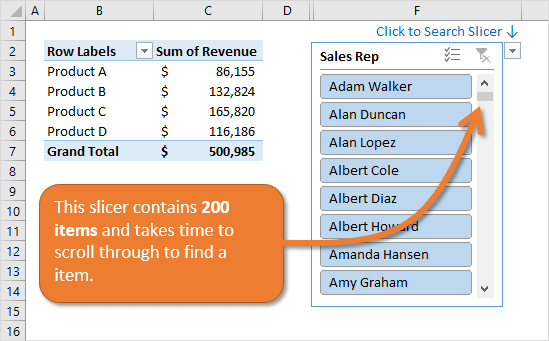 Slicers With Large Number of Items Are Difficult to Scroll Through