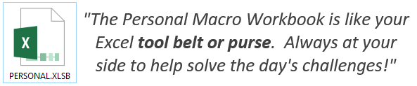 Excel Personal Macro Workbook Tool belt or Purse Quote