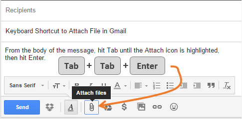 Phím tắt để đính kèm tệp trong Gmail