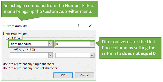 The Custom AutoFilter Menu to Exclude or Filter Out Zeros