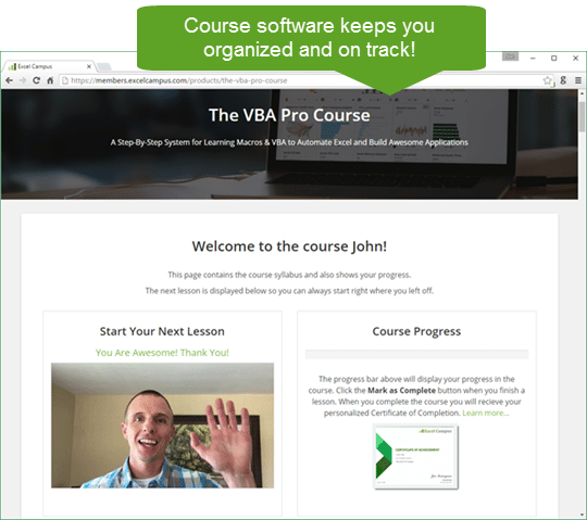 Course Software Keeps You On Track VBA Pro NK