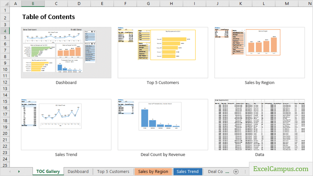 Table of Contents Image Gallery in Excel with Tab Hound Add-in