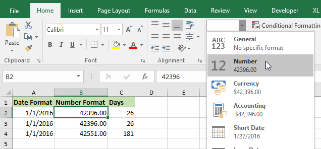 Convert Date to Number Format in Excel