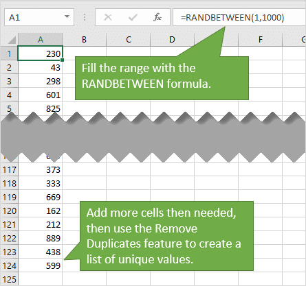 Create List of Unique Numbers from Larger Range