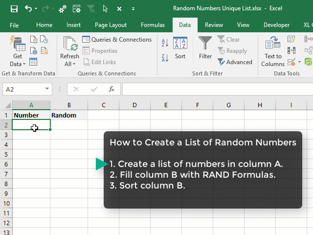 How to Create a List of Unique Random Numbers in Excel