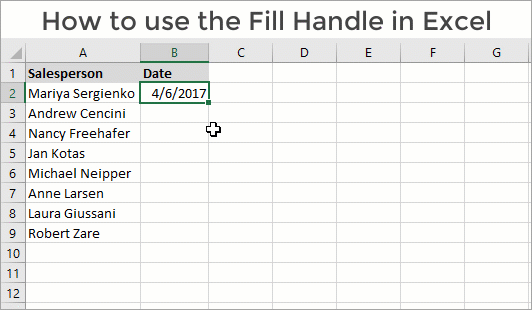 Comment utiliser la poignée de remplissage dans Excel GIF