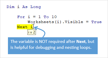 Variable After Next is Not Required in For Next Loop