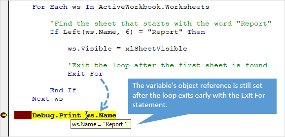 Variable Reference Is Not Reset When VBA For Next Loop Exit Early