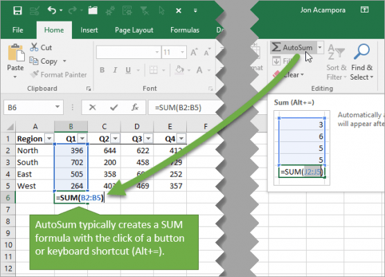 Create SUBTOTAL Formulas with the AutoSum Button or Keyboard Shortcut ...