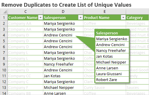 Remove Duplicates to Create List of Unique Values in Excel