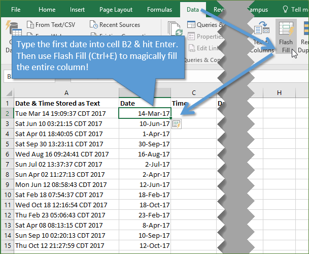 Convert Text to Dates with Flash Fill