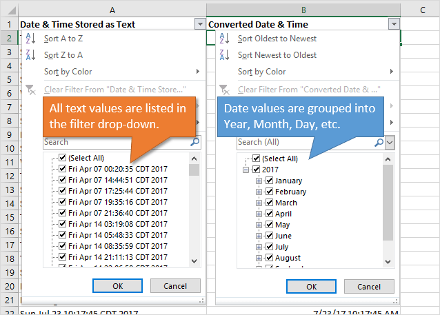 Filter Drop-down List Text versus Date Values