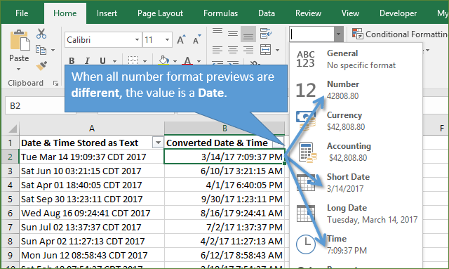 Number Format Drop-down Preview Different Date Value