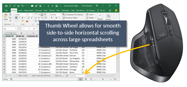Logitech MX Master Thumb Wheel Horizontal Scrolling Excel Spreadsheets