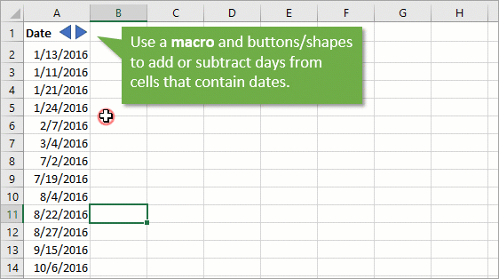 VBA Macro to Add or Subtract Days to Dates in Excel GIF