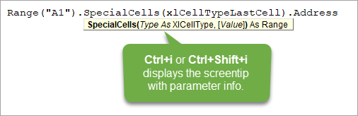 Thông tin tham số nhanh - Phím tắt Ctrl + i VBA