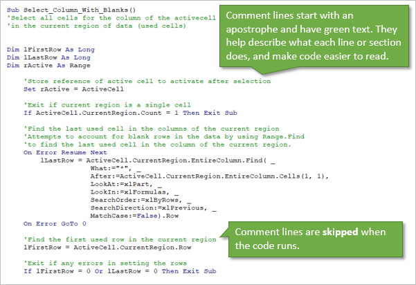 VBA-Comments-Start-with-Apostrophe-Make-Code-Easier-to-Read