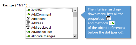 VBA Intellisense Drop Down List Properties and Methods of an Object